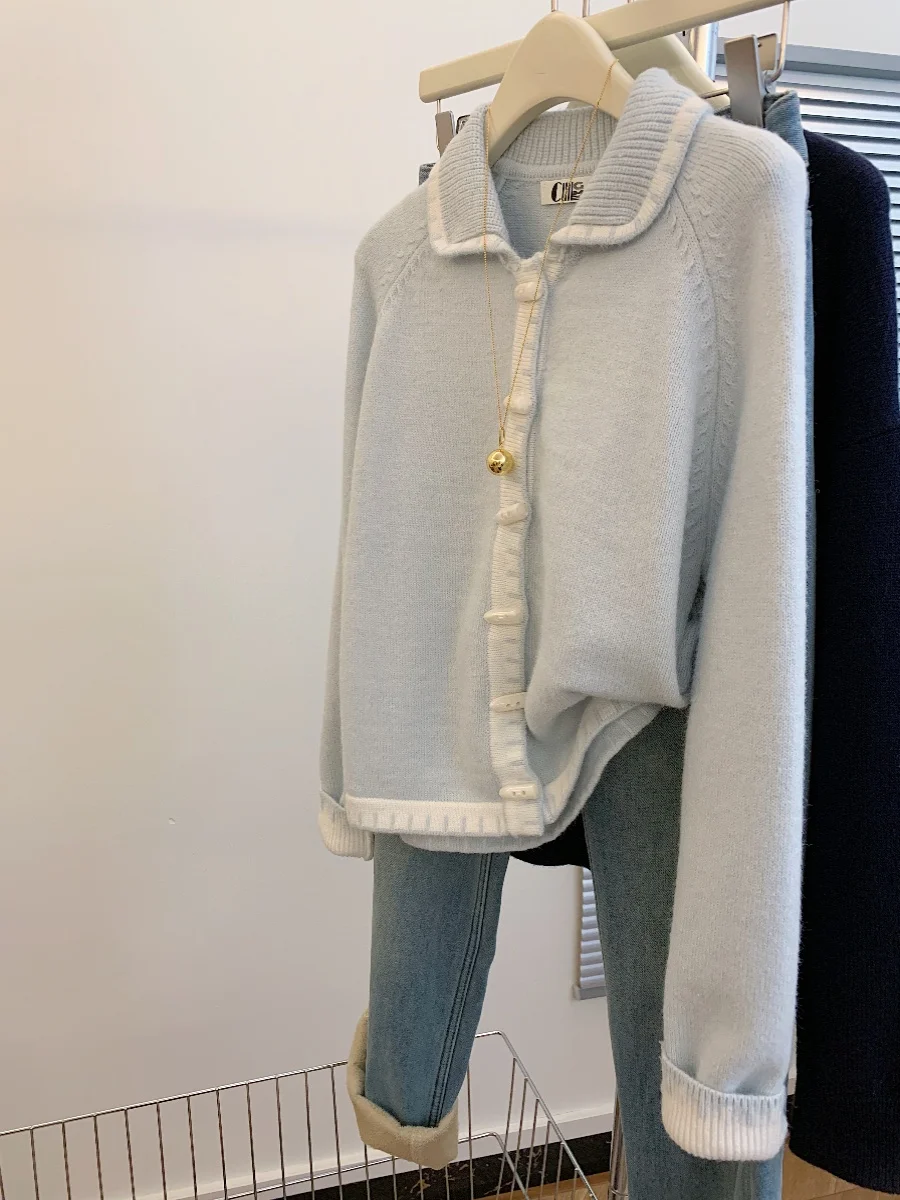 

Korean Sle Sweet Youthful Button Knitted Cardigan Women's Autumn Winter Casual Versatile Slimming Collar Sweater
