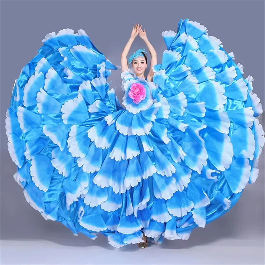 Flamenco Dress Dance Gypsy Skirt Woman Spain Belly Costumes Big Petal Spanish Chorus Stage Performance Wear S-3XL