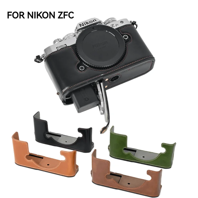 Retro Leather Camera Cover Half Body Shell Case For Nikon Z FC ZFC Z-fc PU Leather Hand Strap Bottom Base