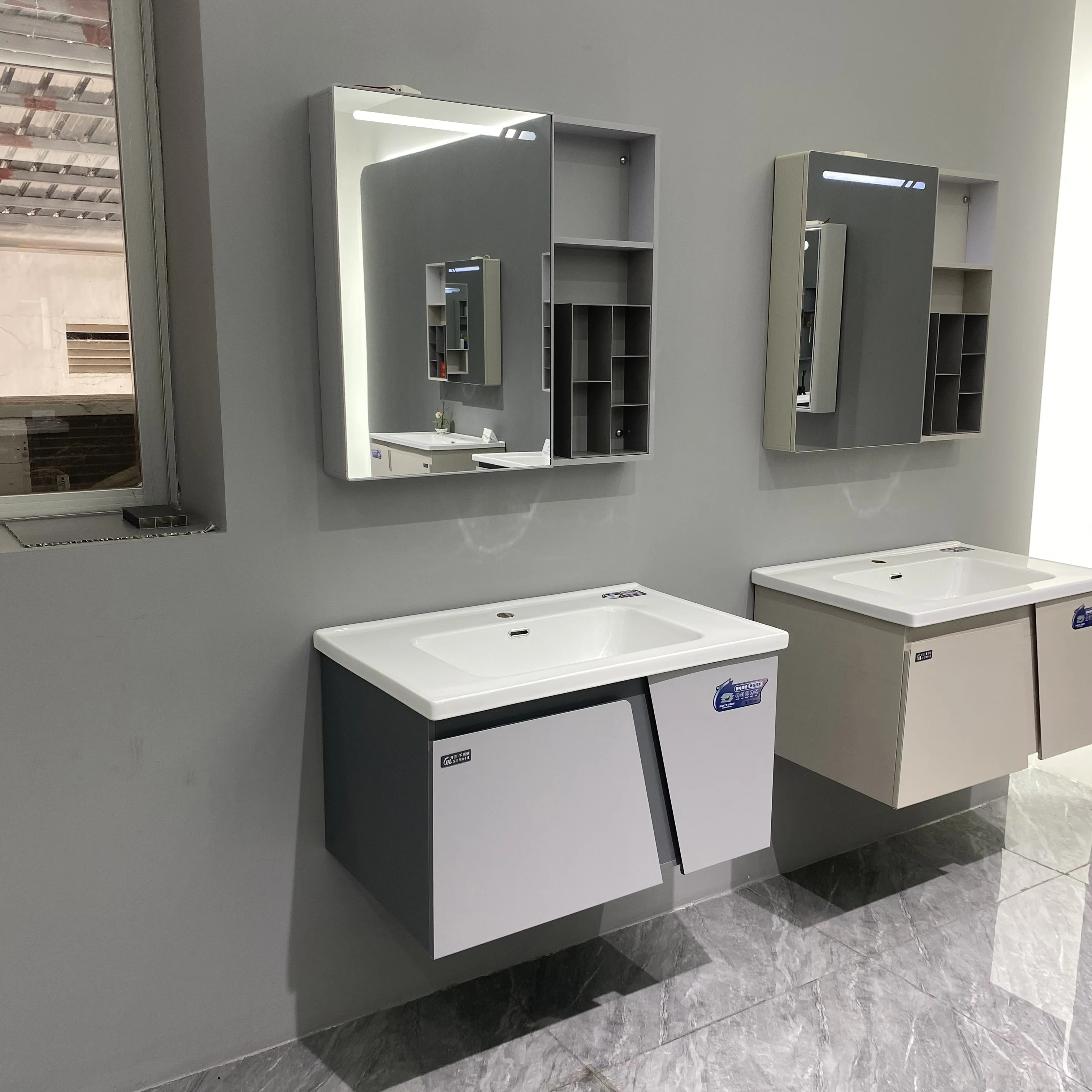 Modern Wall-Mounted Vanity Combo With Ceramic Basin And Mirror Included Waterproof Easy Clean Bathroom Vanity For Hotel Use
