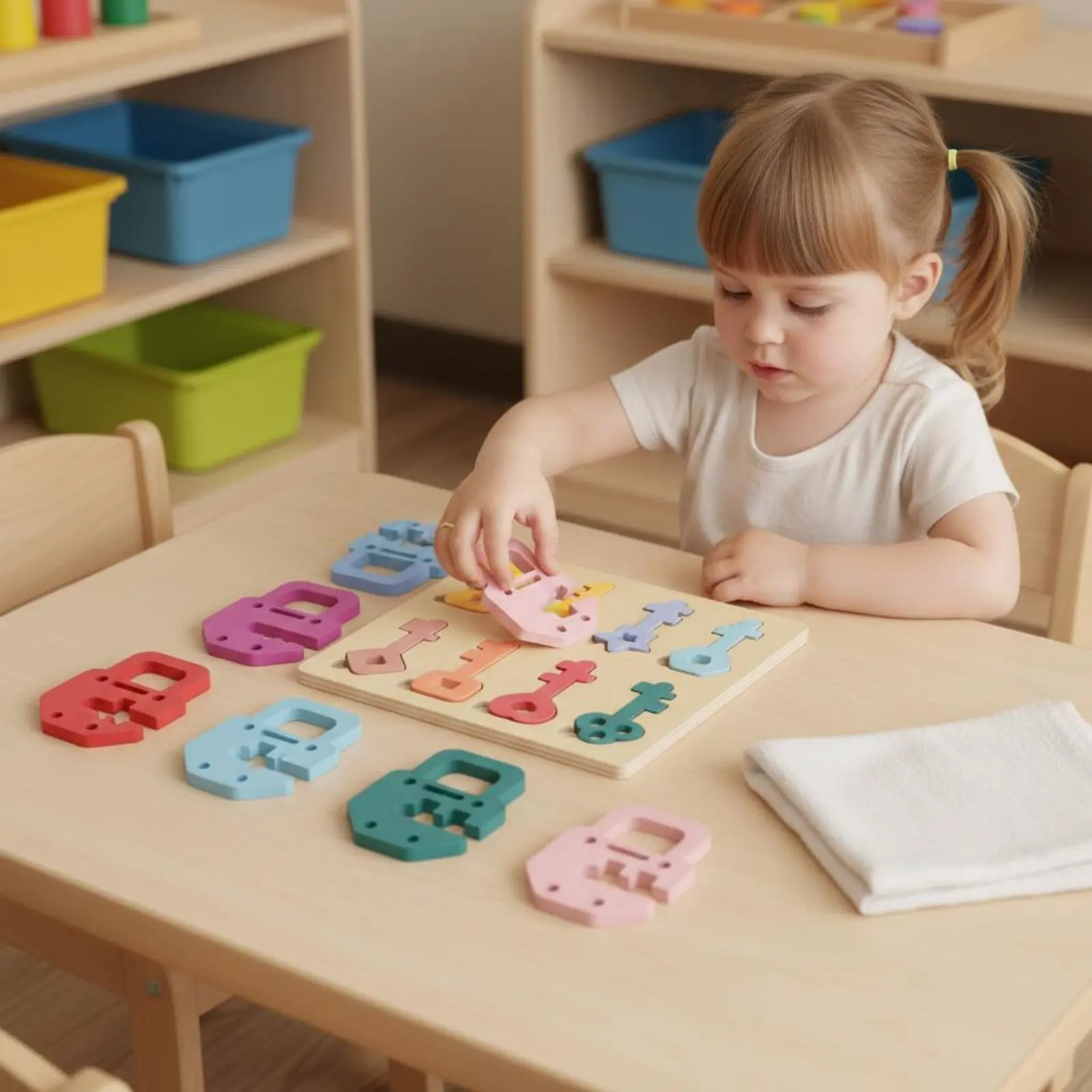 

Educational Lock Board Logical Thinking Training Key and Lock Puzzle Shape Sorting Toy Paint Matching Game Great Gift