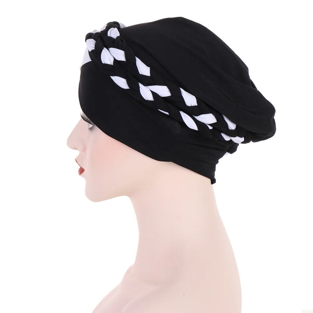 Polyester Two-tone Turban Hat Fashion Beanie Pullover Cap Chemo Caps Turban Hats Muslim Headscarf Cap Women