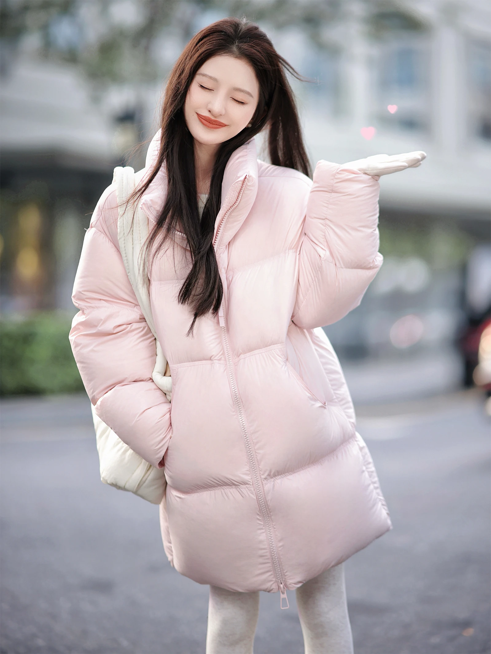 

White Du down Puffer Jaet High Fluffy Stand Collar Mid-Length Comfortable Warm Zha Daxi Small Quilt 90% down Cozy Fit
