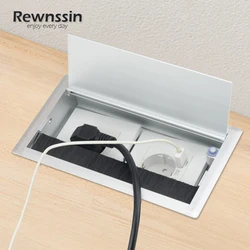 Rewnssin Wire Cover Box Desktop Countertop Built-in Table EU Electrical Sockets With USB HDMI Data RJ45 Cat5e Plugs Outlet