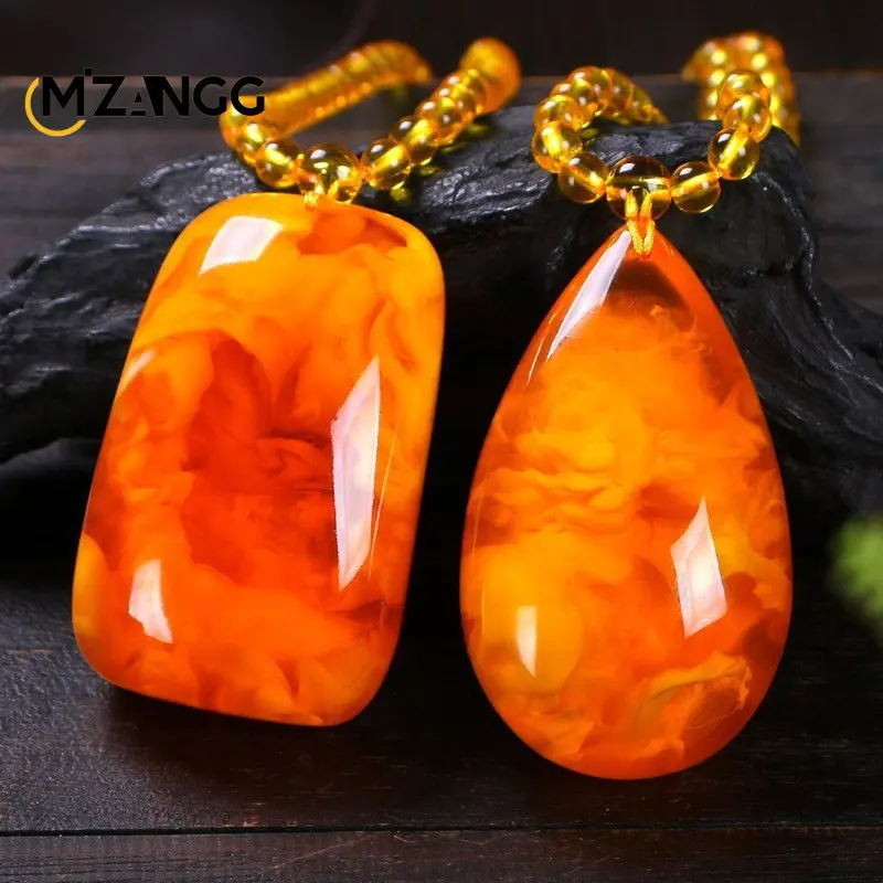 Chicken Fat Yellow Old Wax Fashion Rectangle Without Incident Brand Water Drop Pendant Lucky Amulet Long Necklace Sweater Chain