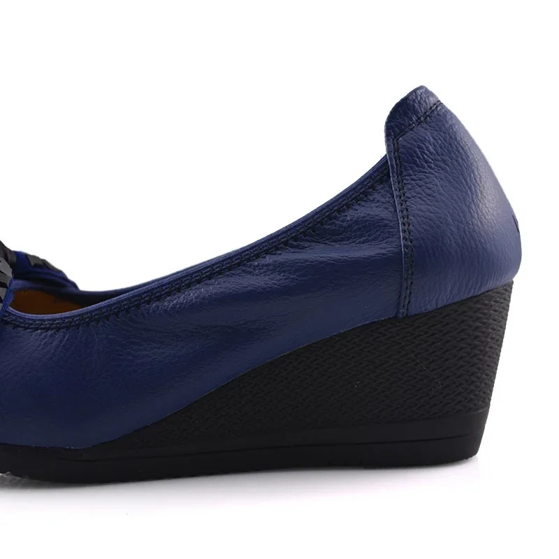 TIMETANG New Fashion High Heels Women Genuine Leather Single Casual Shoes Woman Wedges Comfortable Women Pumps