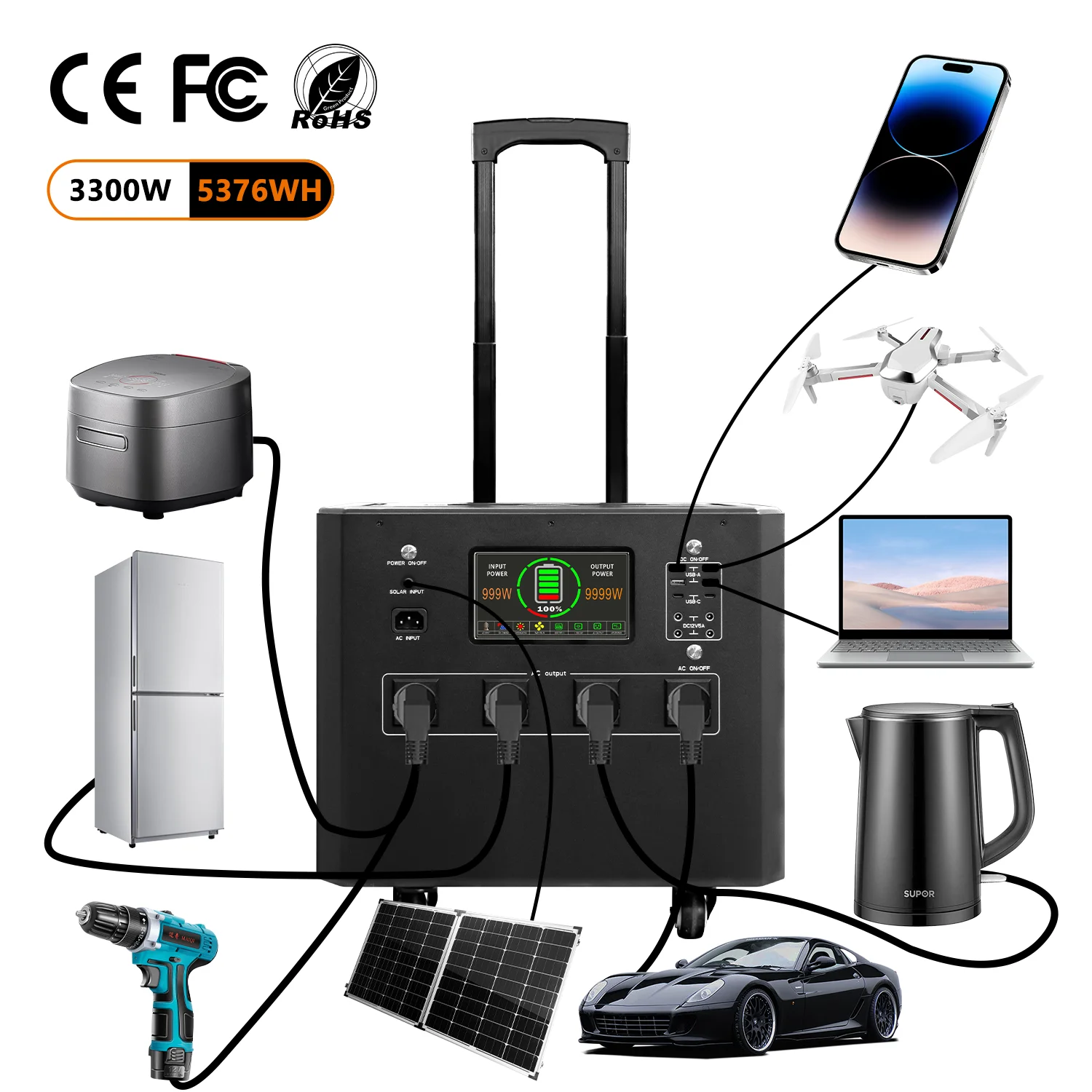 

Factory Wholesale 5376WH Energy Storage 3.3KW Output Portable Multi-Functional Charging Bank Home Mobile Electricity