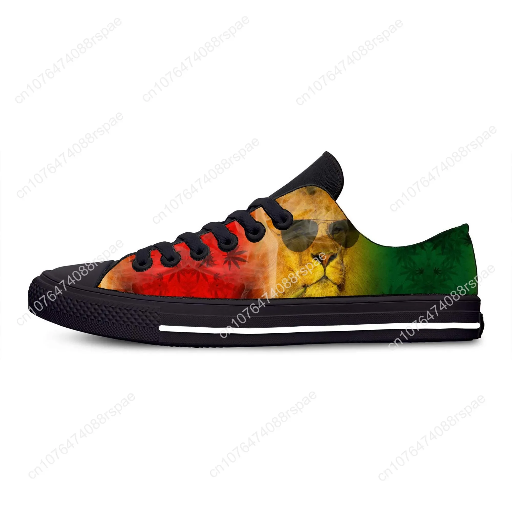 Rastafari Rasta Rastafari Lion Of Judah Sapatos casuais de pano para homens e mulheres, tênis leves e respiráveis, impressão 3D top baixo