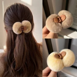 머리핀 Fur Ball Small Hair Clip Fluffy Imitation Rabbit Fur Hair Claw Ponytail Clip Hair Accessories Grab Clip Крабик Для Волос