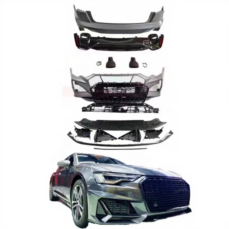 Factory Direct PP Body Kit A6 A6L C8 2018-2022 RS6 MTM Style Upgrade Front Rear Bumper Diffuser Exhaust Side Skirt