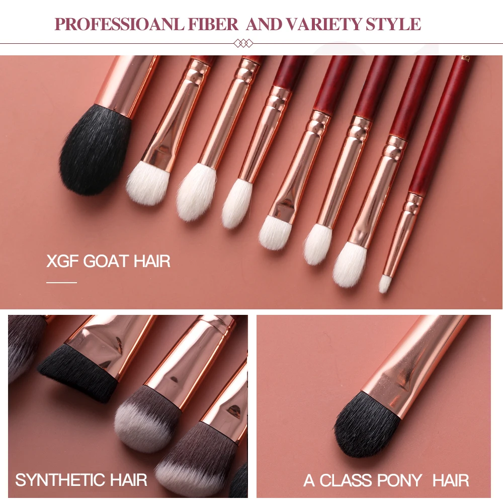 BEILI Professional Face Makeup Brushes Red Eyeshadow Blush Foundation Makeup Brush Set Goat Hair Blending  pedzle do makijazu