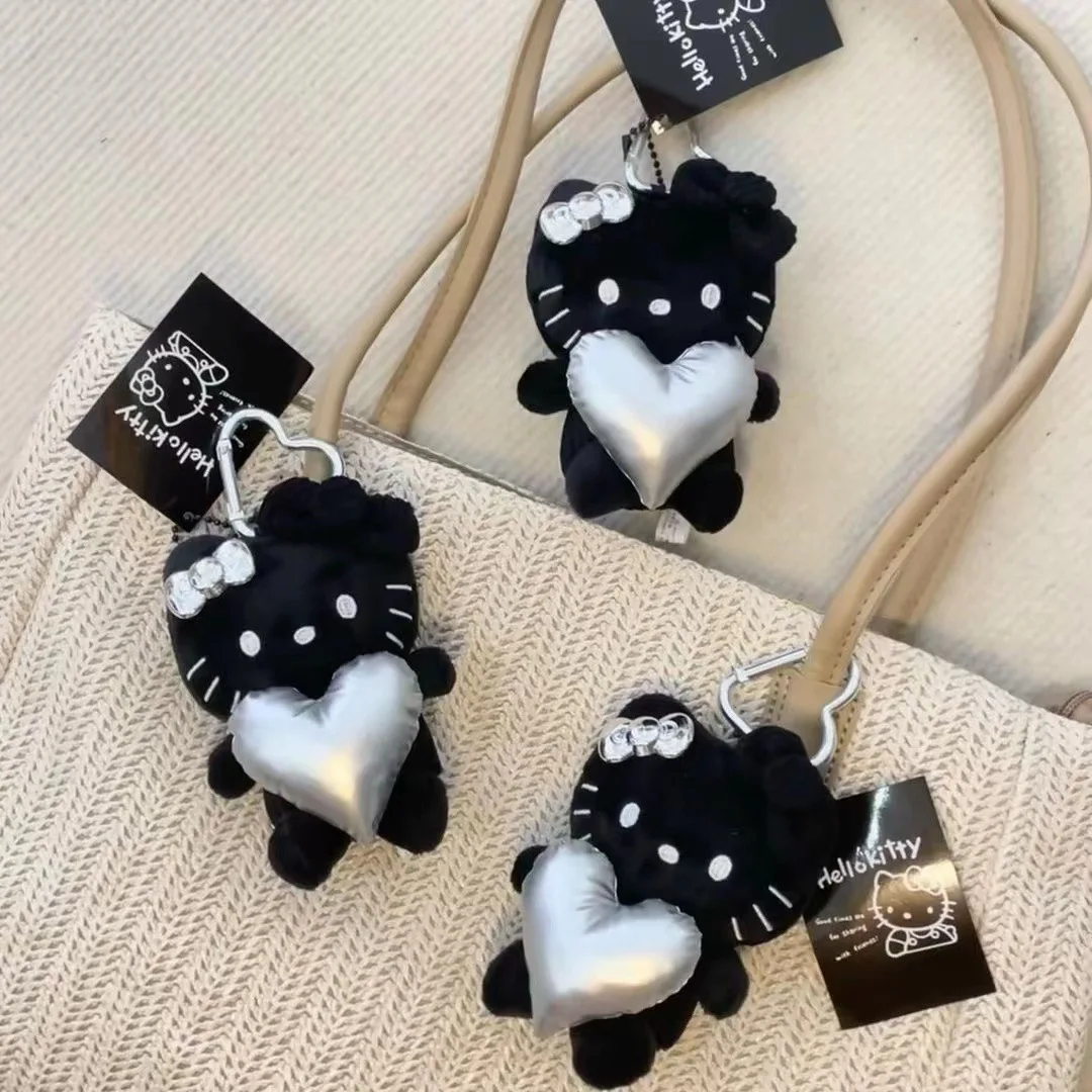 

Black Silver Color Love Black Leather Kitty Pendant Bag Keychain Cute Ins Pendant for Girlfriend's Birthday Gift