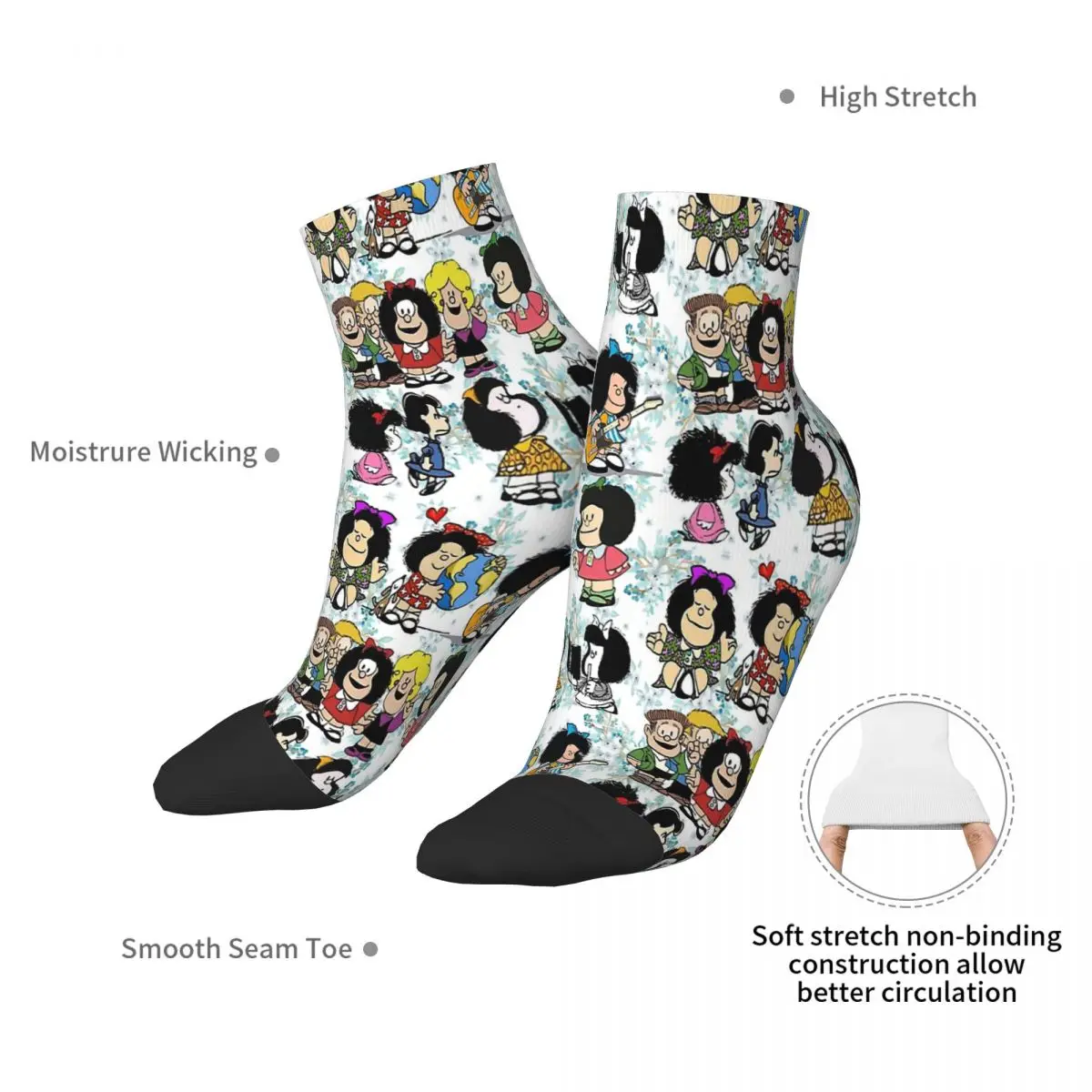 Pattern Mafalda Cheerful Bright Intelligent Girl Ankle Socks Male Mens Women Summer Stockings Hip Hop