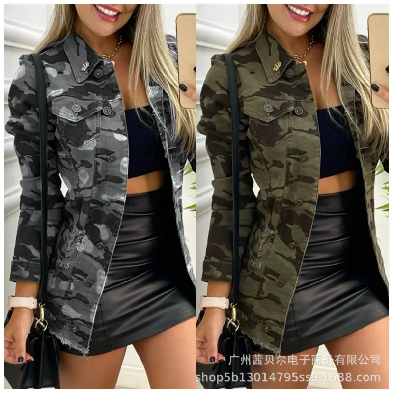 

Wepbel Camouflage Casual Jacket Coat Women Long Sleeve Zipper Pockets Jackets Outwear Fashion Single Breasted Outwear Coats