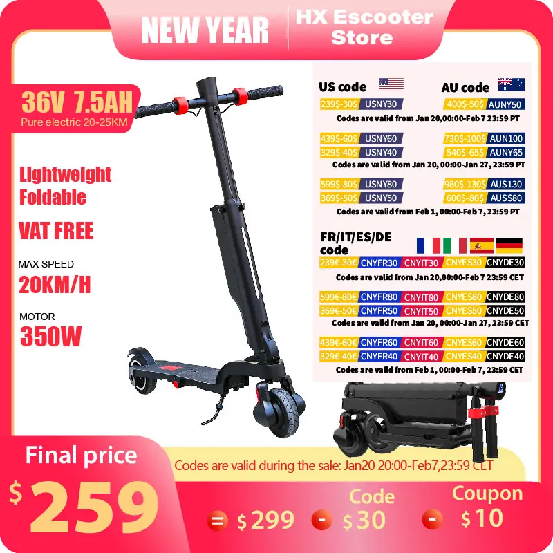 HX X6 Electric Scooter Adult 350W 7.5AH 36V 25KM/H Foldable Electric Kick E Scooter 5.5 inch Wheel EScooter For Adult Children