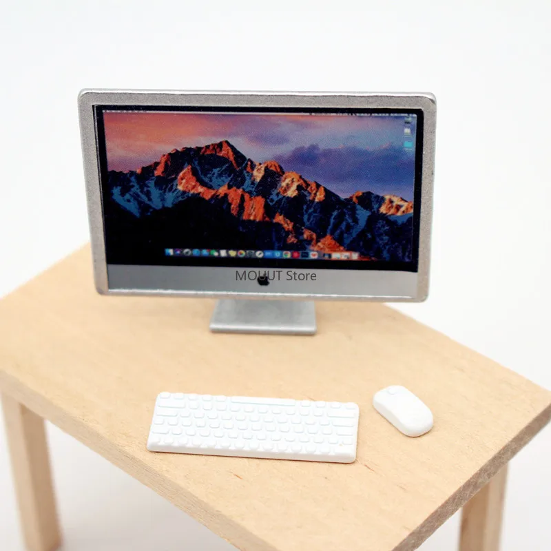 Miniature Computer Monitor Screen Simulation Keyboard and Mouse Model Casual Office Set  Dollhouse Cute Decoration Accessories