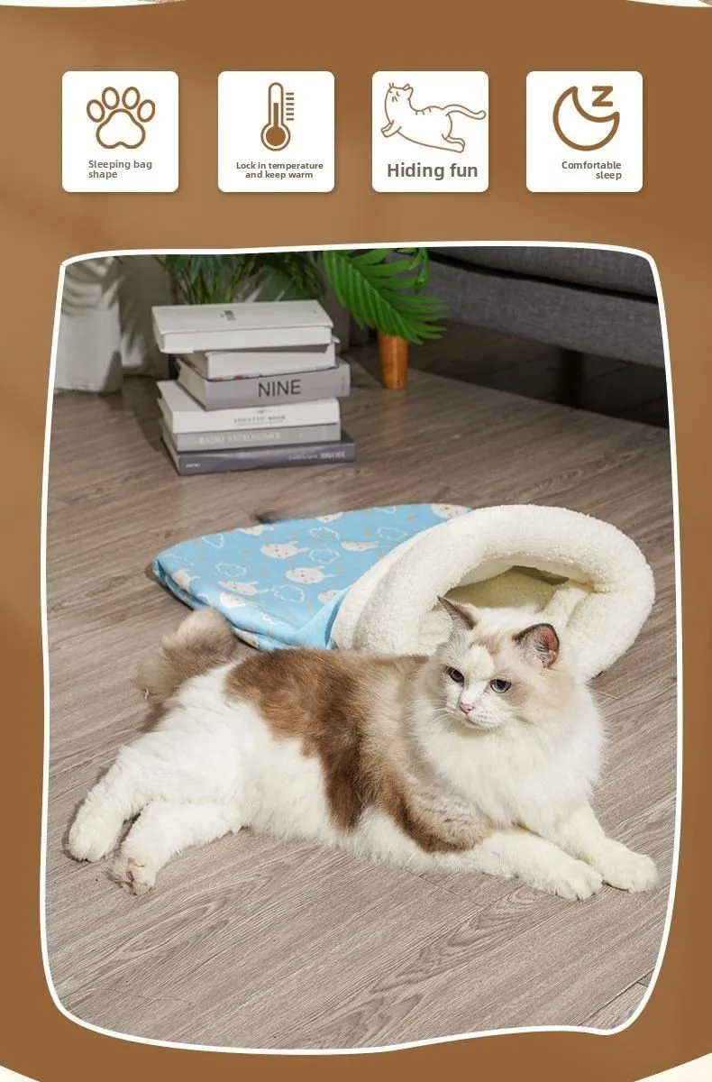 Katzen-Nest Winterwärme Halbgeschlossener Katzenschlafsack Tiefschlaf-Design für Katzen Bettwäsche Katzenmatte Haustier-Universal – Detail 2