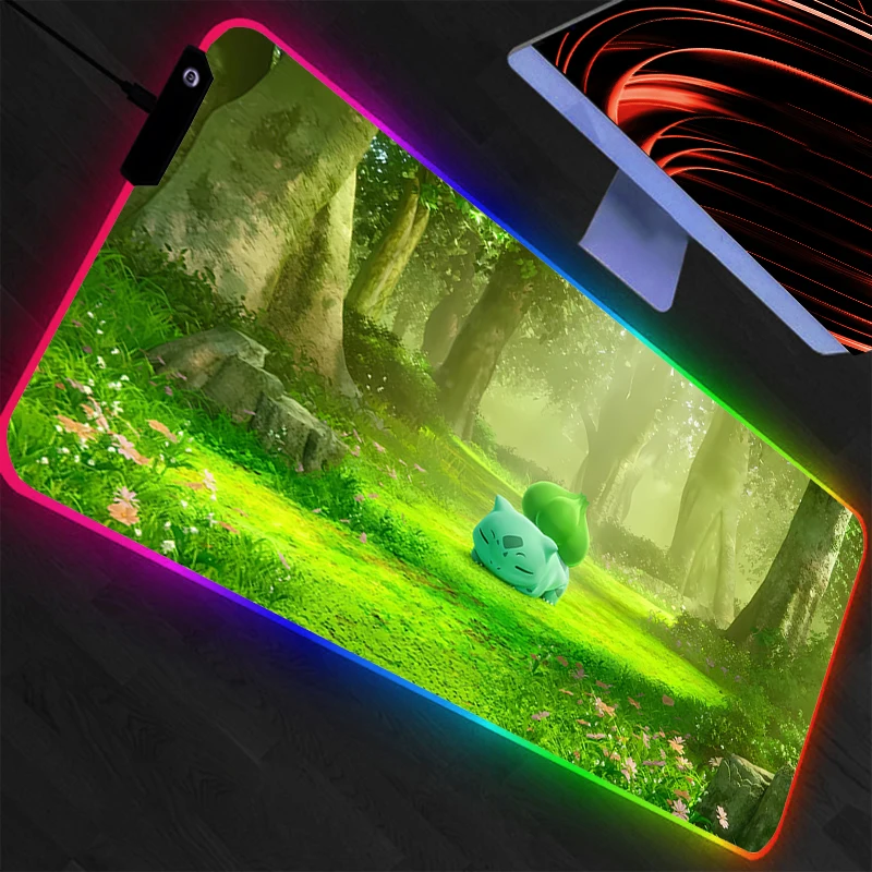 

Pokemon Pikachu Mouse Pad RGB Backlight Gaming Accessories Carpet Gamer PC Computer Keyboard Desk Mat LED Mausepad