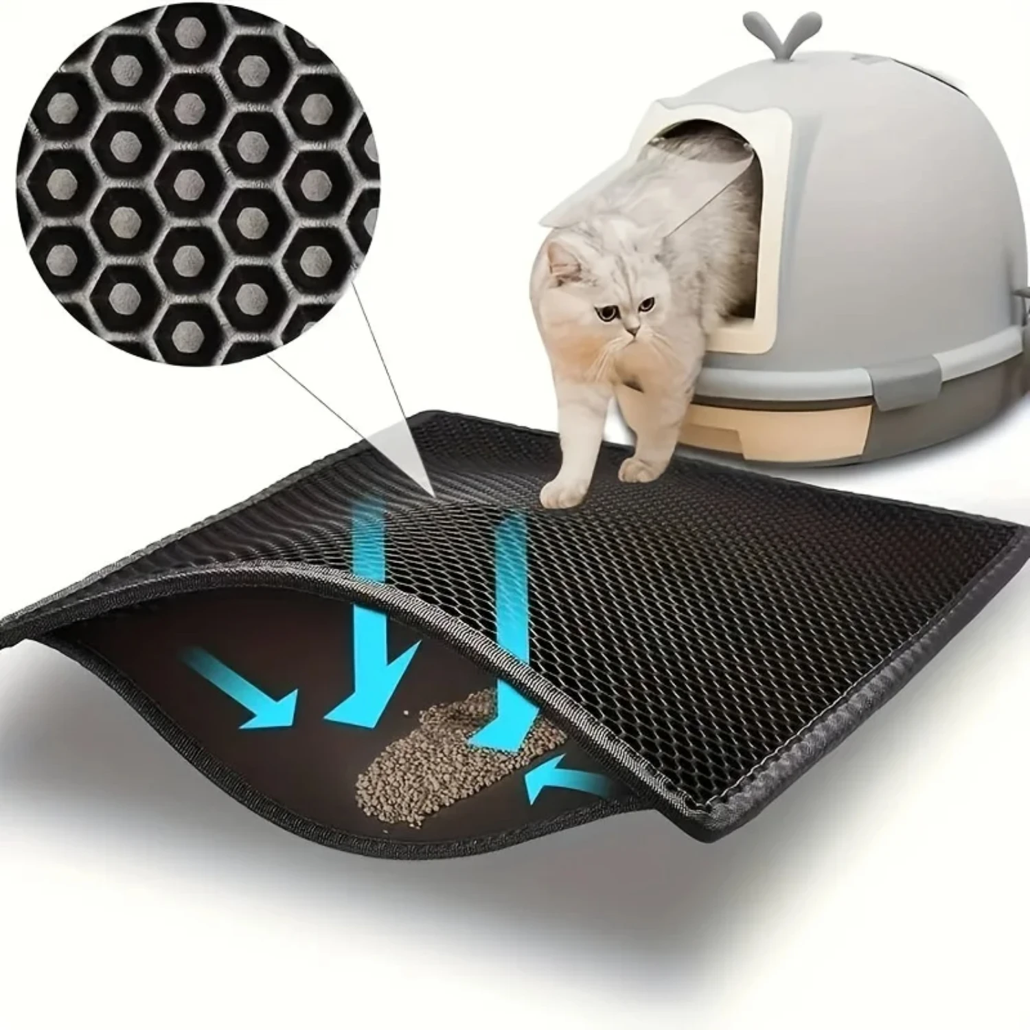 Waterproof Double Layer Cat Litter Trapping Mat, Washable Non Slip Mat for Cleaning, Pet Supplies - 1pc