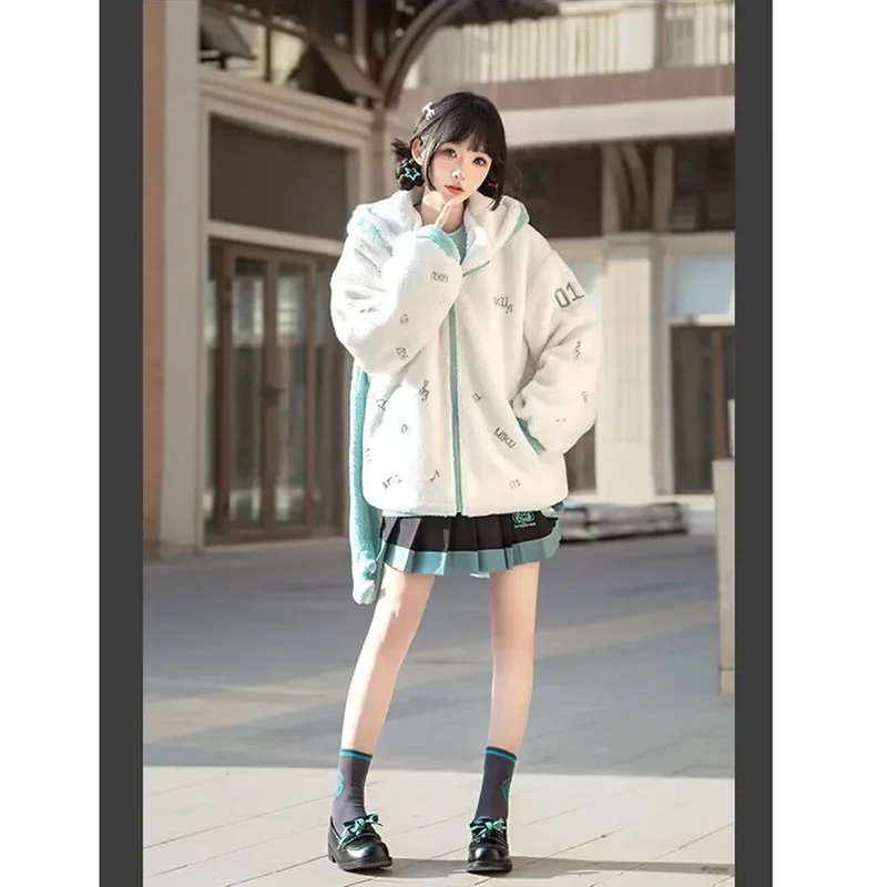 Vocaloid original Miku cosplay jacket costume Miku kawaii lamb plush coat women winter autumn clothing for Halloween fancy coat