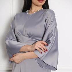 2024 nuove donne Chic abiti manica svasata con palline d'argento decorazione Ombre caftano Abaya donne abito musulmano abbigliamento donna abiti