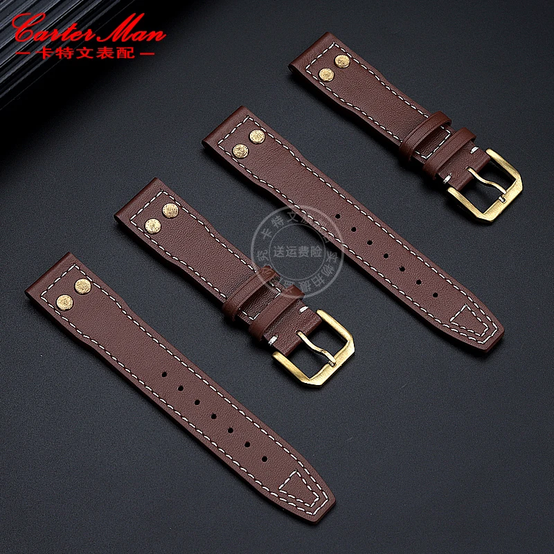 20mm 21mm 22mm Bracelet for IWC Spitfire Fighter Pilot Series IW510506 Genuine Leather Copper Studded Watchband Watch Starp