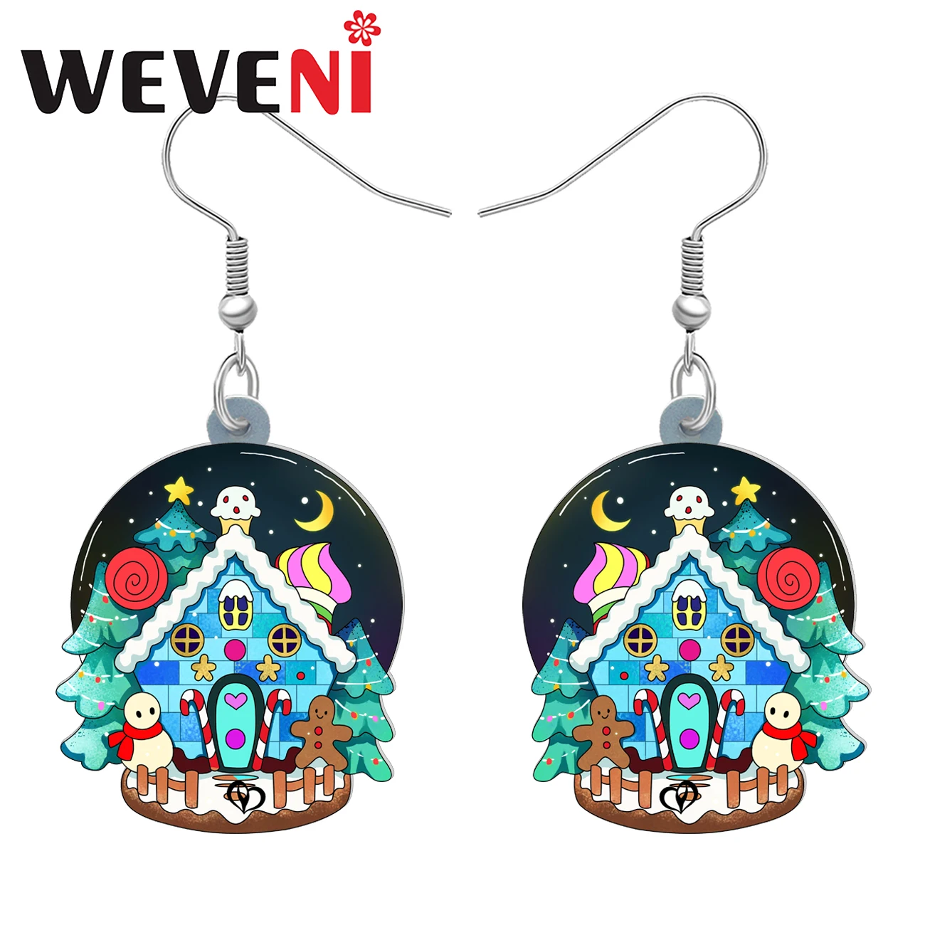 WEVENI акриловые висячие серьги в виде снежного домика с шариком, новинка, искусственный декор для женщин, девочек, детей, рождественские украшения, подарки WEVENI акриловые висячие серьги в виде снежного домика с шариком, новинка, искусственный декор для женщин, девочек, детей, рождественские украшения, подарки