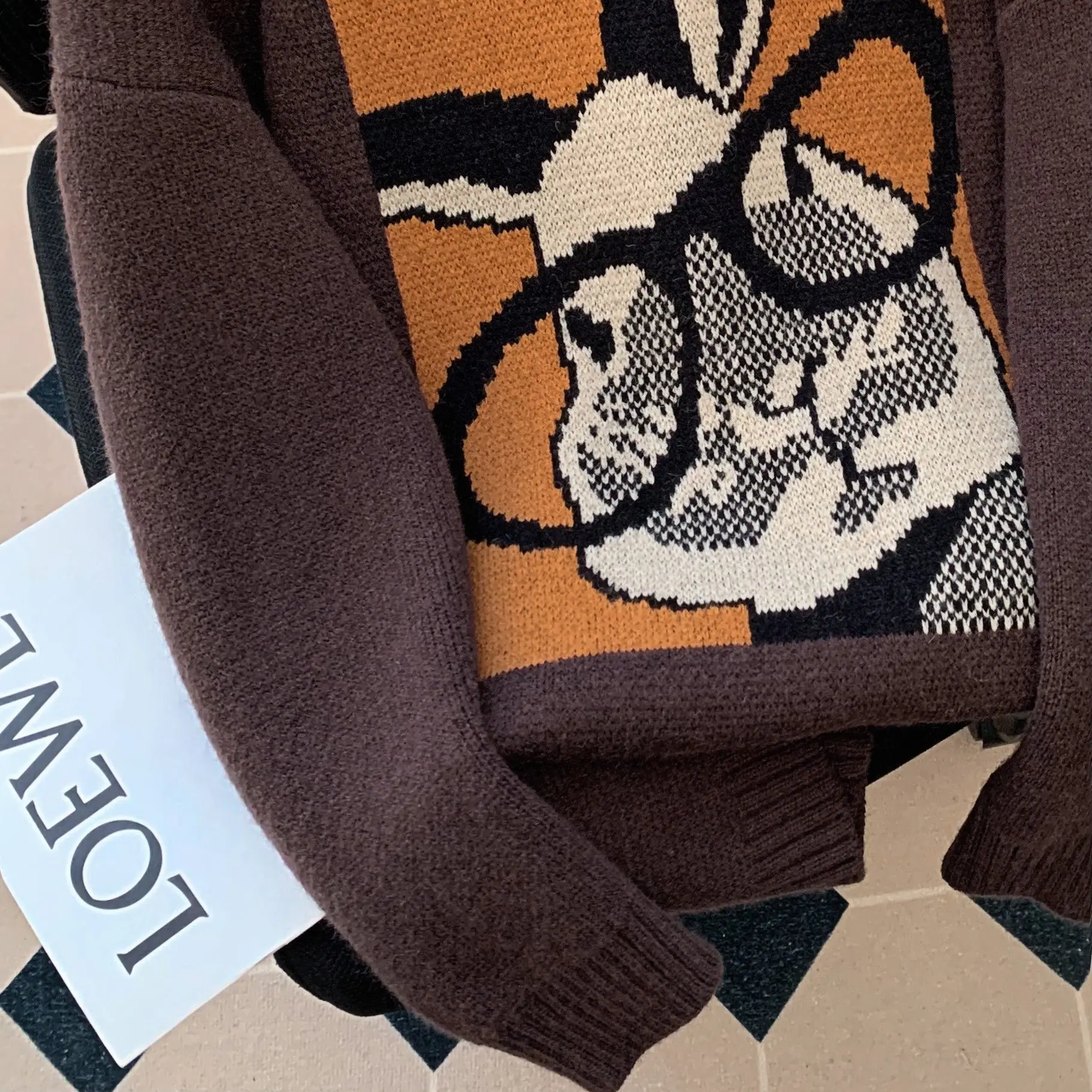 Maillard Style Fun Rabbit Jacquard Soft Glutinous Knitted Sweater Autumn Winter Retro Lazy Loose Versatile Thick Sweater Women