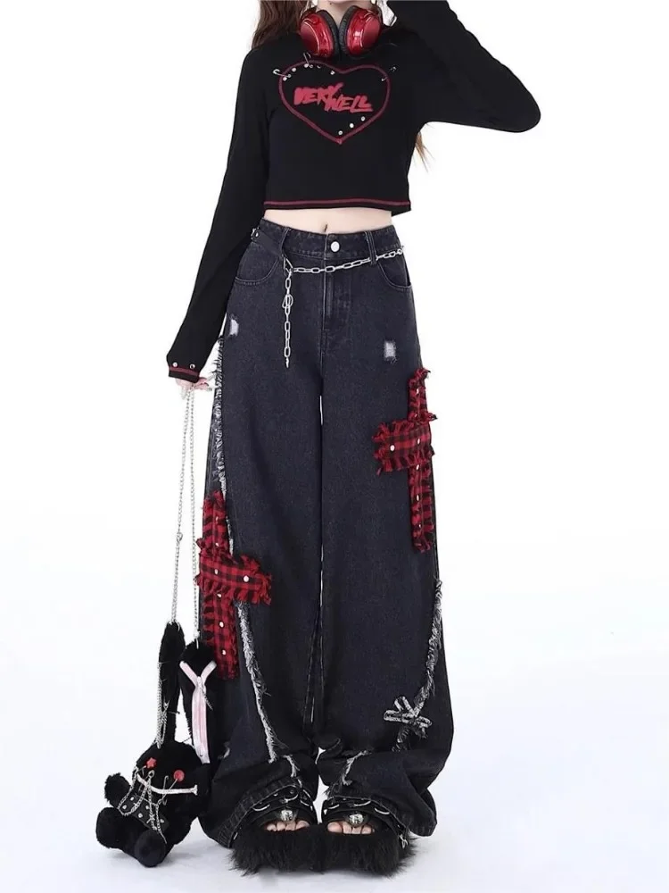 HOUZHOU Gothic Vintage Y2k Jeans Baggy Woman Japanese Style Denim Pants Korean Fashion Streetwear Harajuku Punk Gyaru Trousers