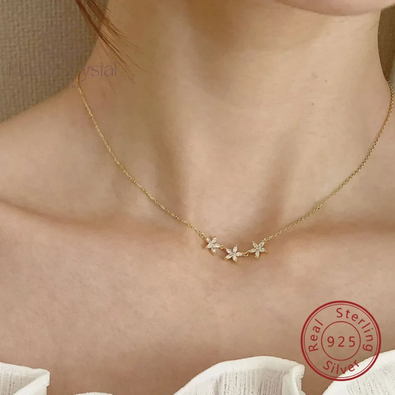 

925 sterling silver necklace 18K gold plated five petal flower versatile personality elegant high-grade clavicle chain