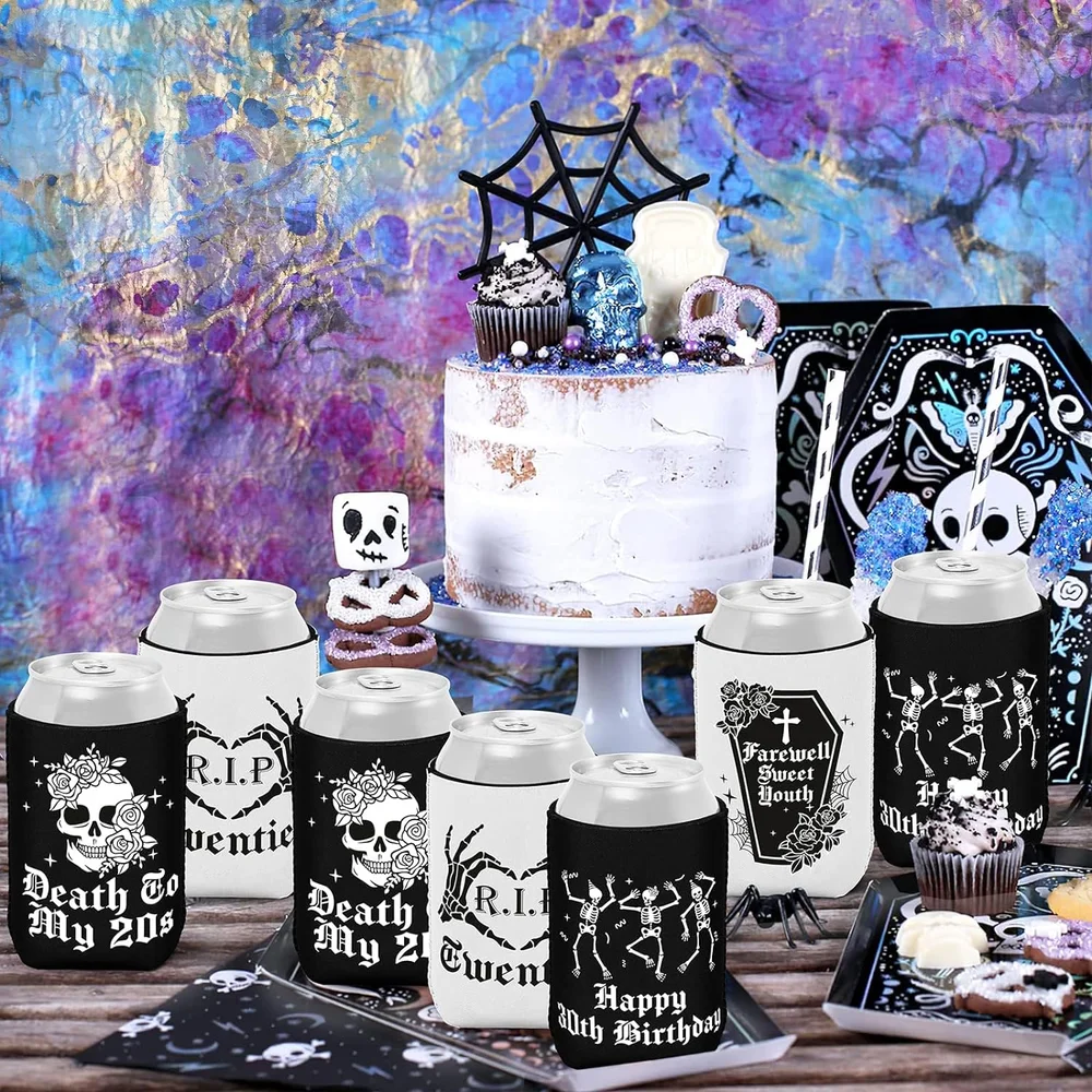 Gothic 30th Birthday Can Sleeve Death to My 20s Party Decor Skull Cooler Cheer Youth Bachelorette Happy Halloween party Supplies