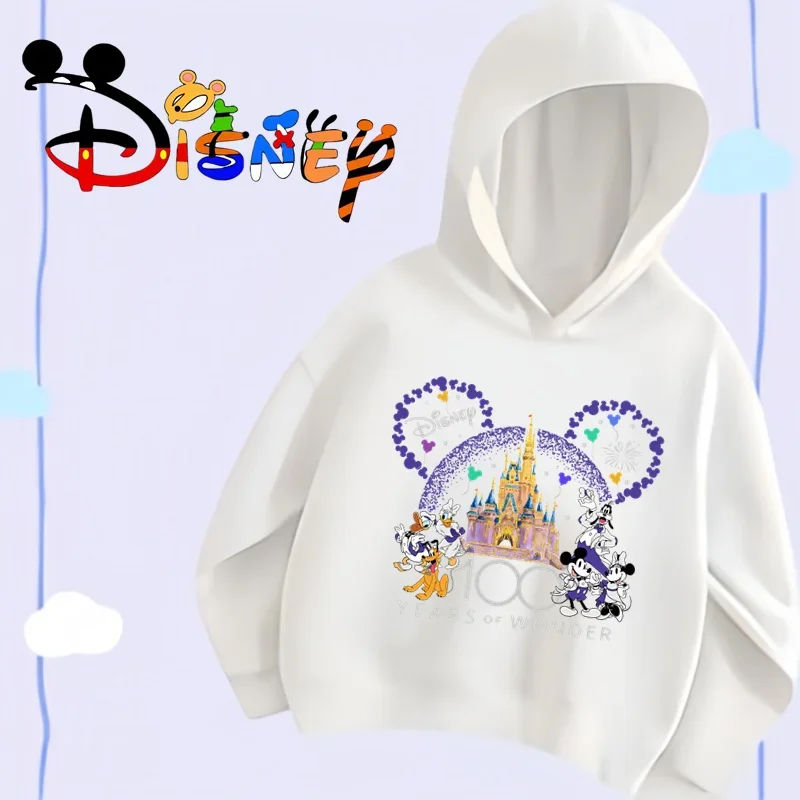 New children\'s hoodie fall Disney 100 years Mickey cartoon pattern print fashion men and women hooded children\'s hoodie coat