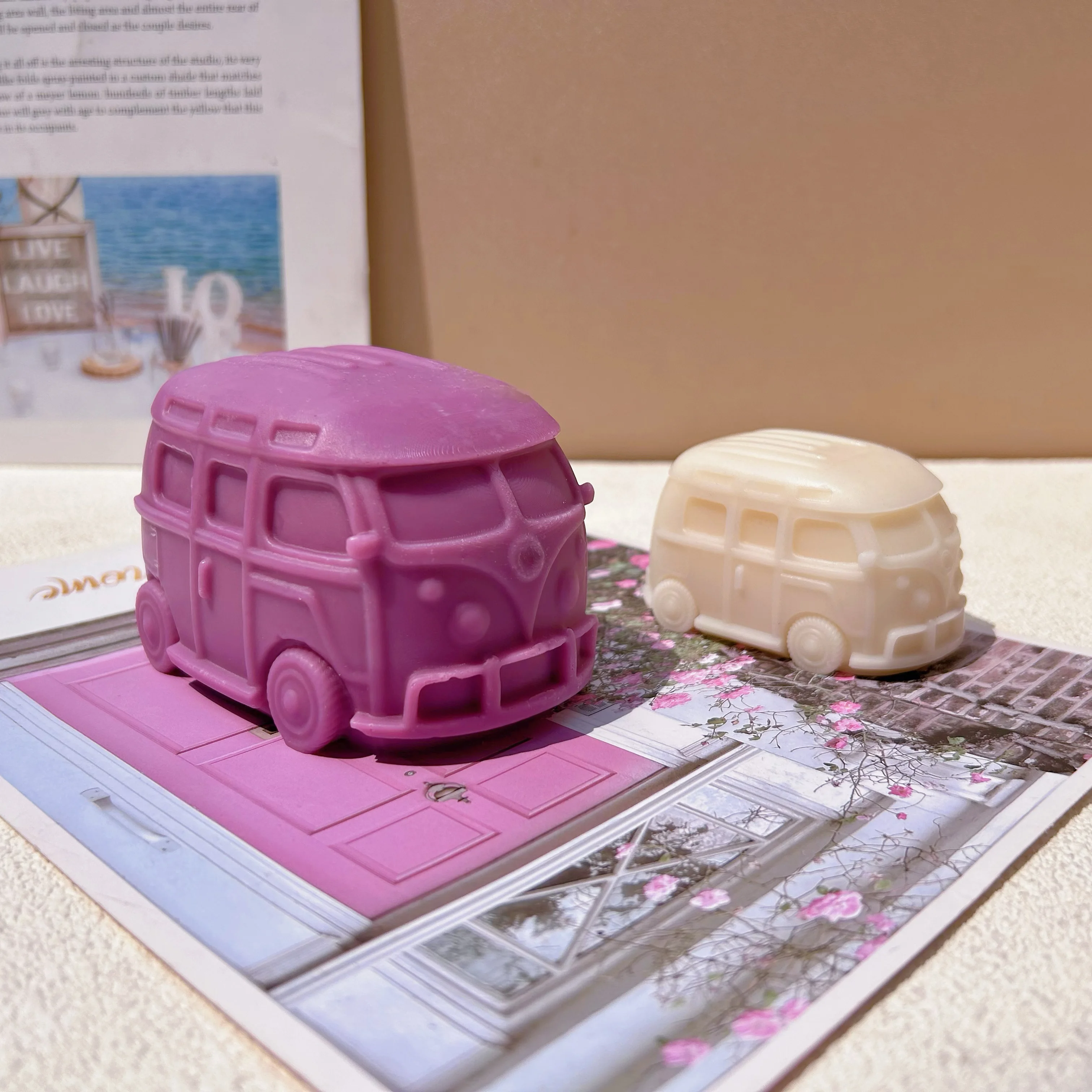 Large 12CM Kombi Camping Bus Silicone Candle Mold 3D Cute Retro Car Gypsum Silicone Mold Handmade Chocolate Cake Baking Tool Gif