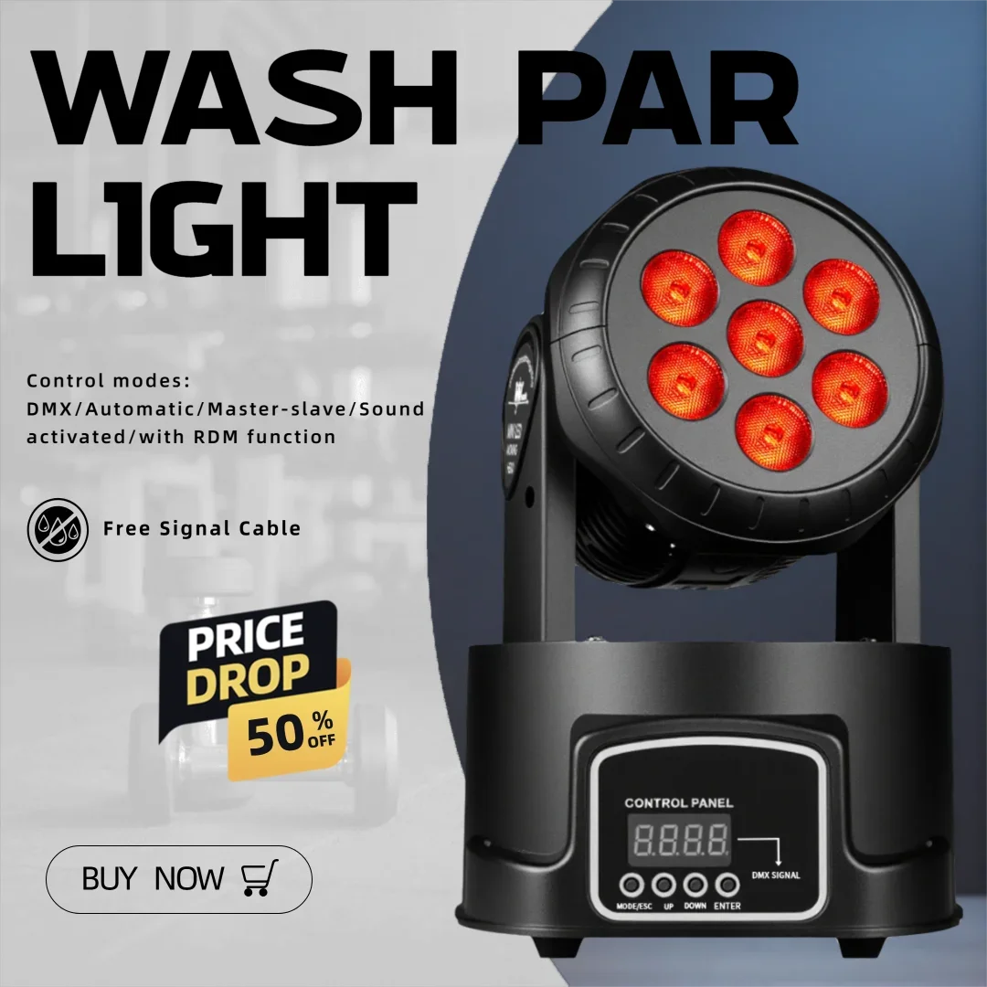 

2 шт. 7*10 Вт Вращающаяся голова-прожектор 4-в-1 RGBW, точечный сценический световой эффект, DMX/управление музыкой, светодиодный PAR-прожектор для диджейских шоу, дискотек и вечеринок