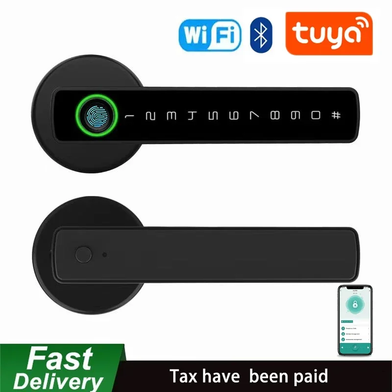 Tuya App Control Control Smart Fingerprint Lock with WiFi Handle Keyless Entry Door Lock APP Control for Front Door