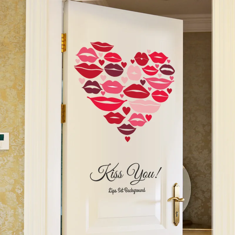 

Romantic Red Lips Wall Sticker Wedding Decoration Decals Living Room Home Decor Self-adhesive Wallpaper Valentine's Day Mural