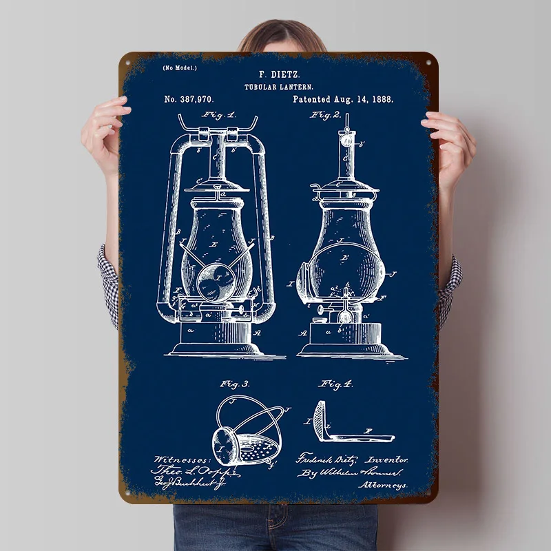 Vintage Tubular Lantern 1888 Tinplate Poster Custom Wall Art Vintage Metal Signs Retro Tin Plaque for Garage Decoration Room