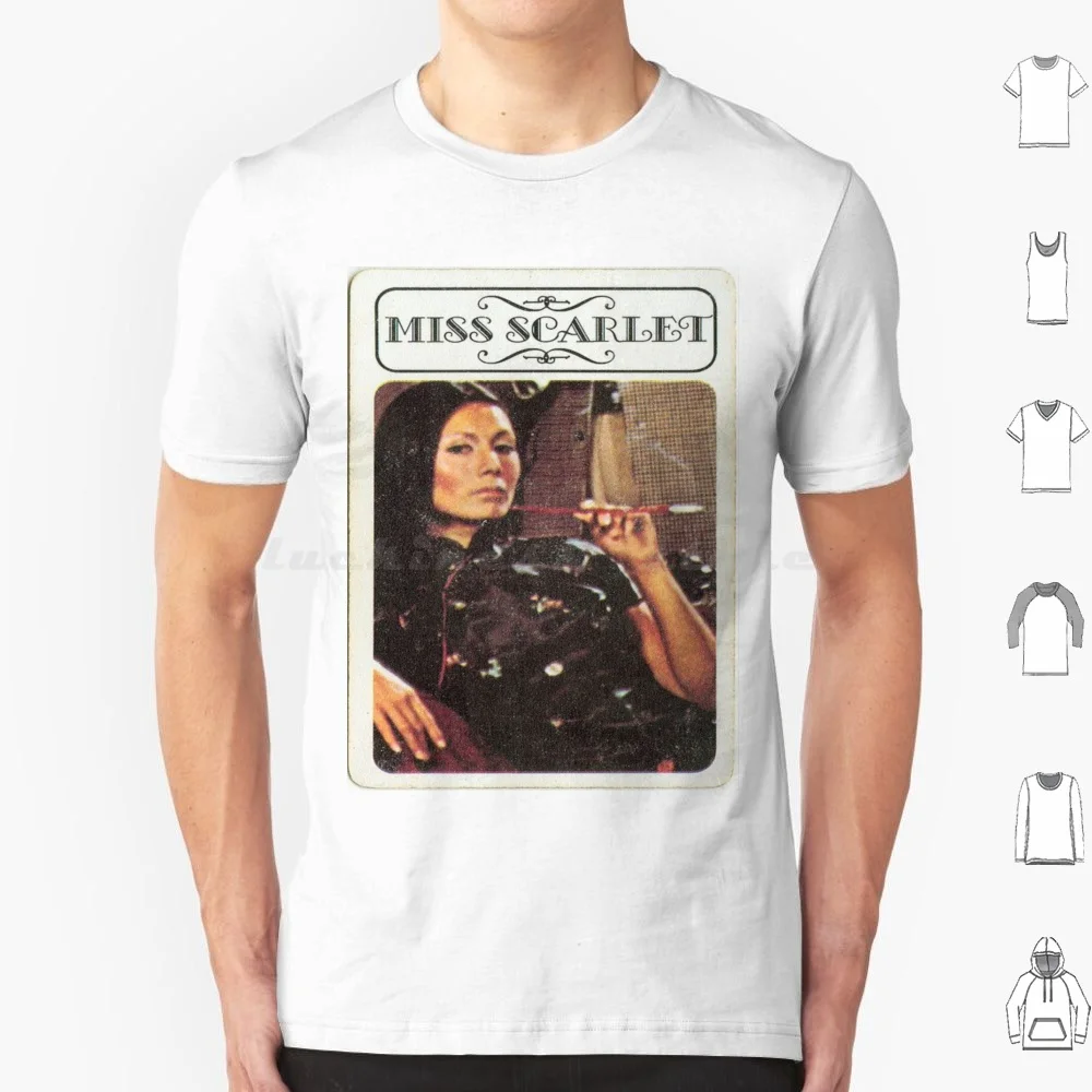 Miss Scarlet t-shirt coton hommes femmes bricolage impression Miss Scarlet Clue Clue jeu de société film rétro Cluedo 1985 vieux films vieux