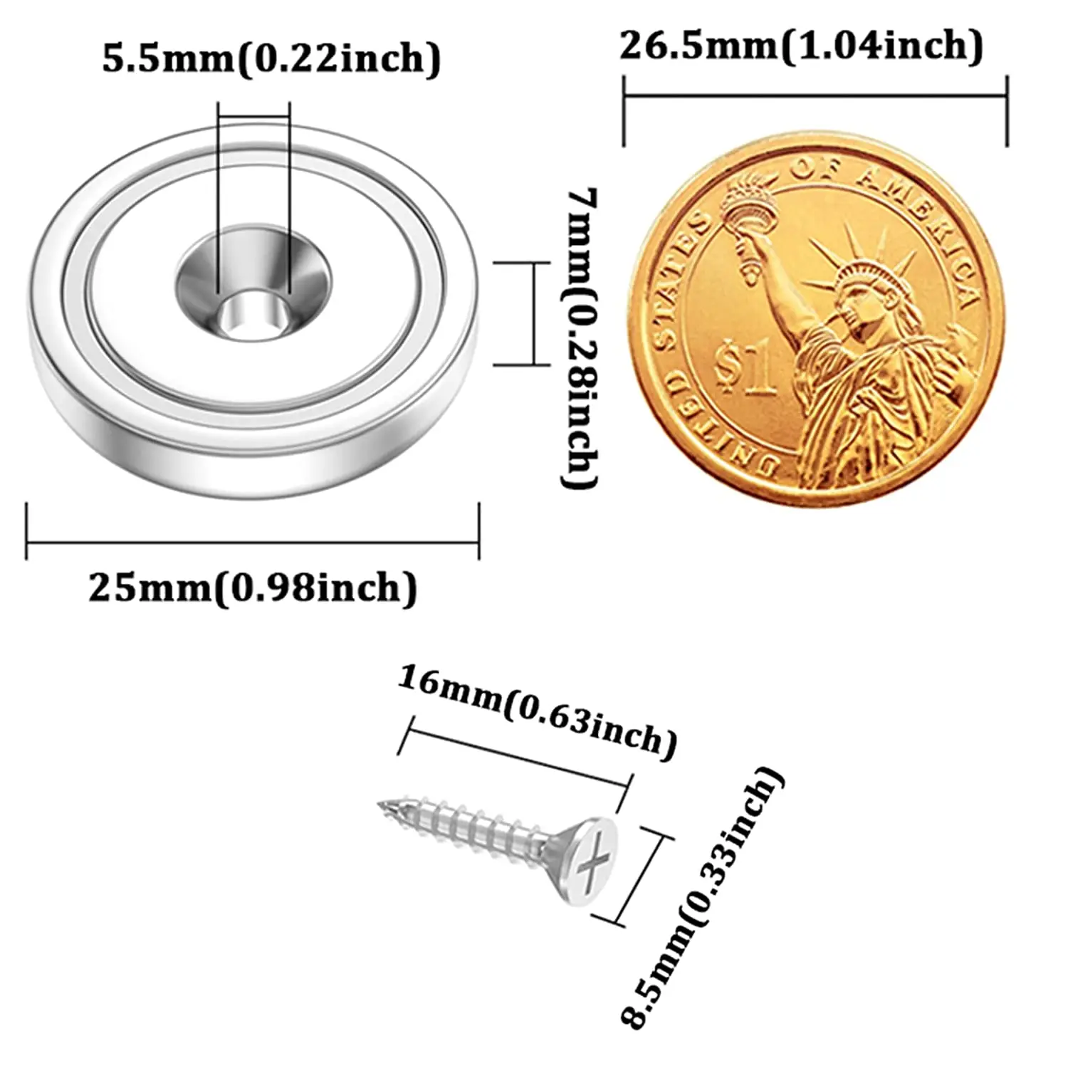 A16/A20/A25/A32 Strong Circular Countersunk Magnets for Refrigerator, Tool Holders, Whiteboard, Pantry Snack Storage, Workshop