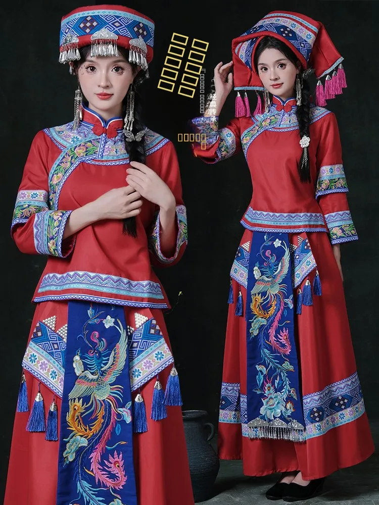 

Элегантный женский этнический костюм народности хань для выступлений, танцевальный наряд народности туцзя, полиэстер, эксклюзивно онлайн