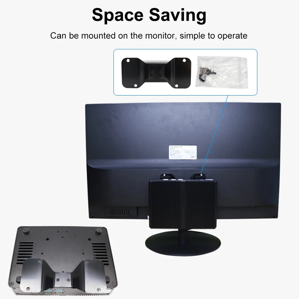 EGLOBAL F2 Mini PC VESA Mount Fanless Industrial Computer 2 LAN 4 COM RS232 Triple Display Support