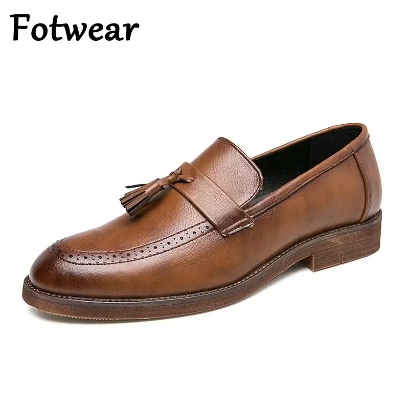 Tassel Formal Shoes Men Plus Size 47 46 Office Dress Shoes Slip on Male Brogues Brown Black Formal Shoes Wedding Leather Oxfords