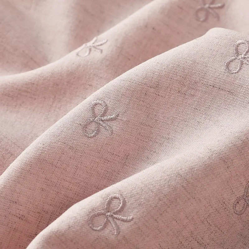 Ins Three-dimensional Cute Bow Embroidery Linen Fabric Shirt Dress Pants Clothing Fabric Drape and Slightly Elastic