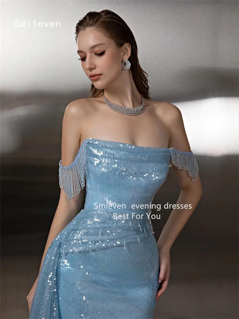 Smileven Elegance Sky Blue Mermaid Prom Dress Strapless Party Gowns Moisturizing Zipper Occassion Dress Customized 2026
