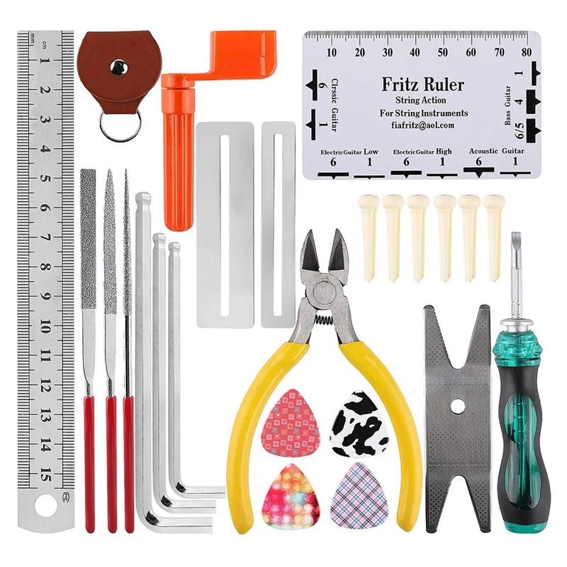 AA-Guitar Repair Maintenance Cleaning Tools Kit 3 in 1 Guitar String Winder Cutter Pin Puller Guitar Fret Rocker