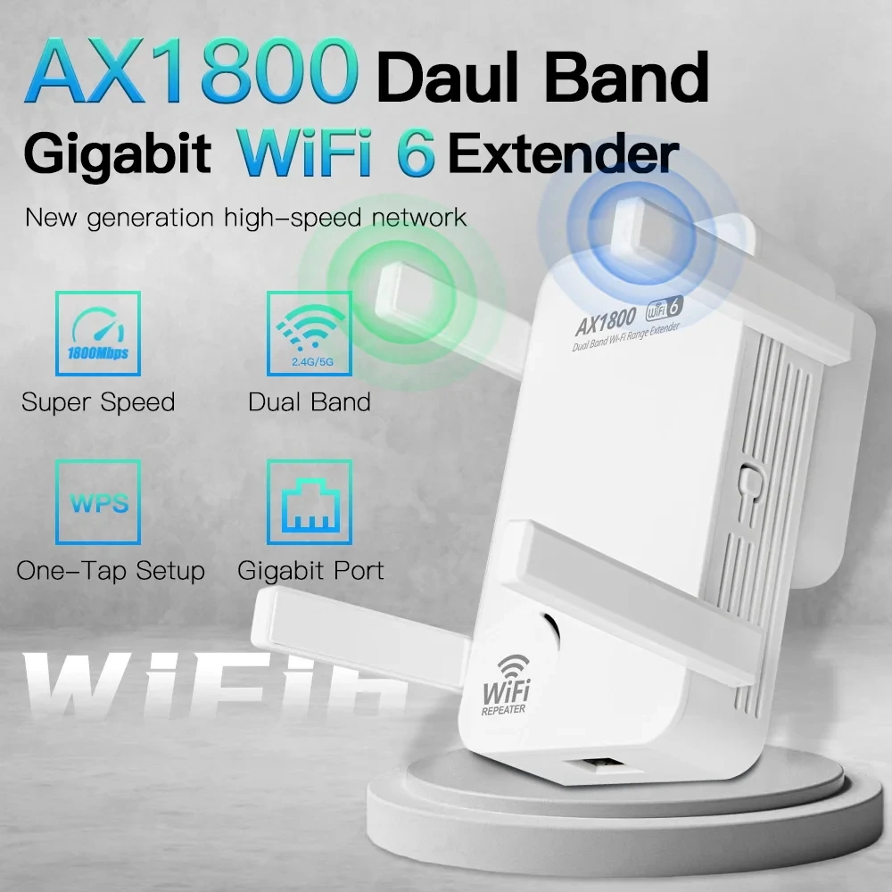 Imagem -02 - Repetidor Wifi de Banda Dupla Extensor sem Fio Rede Wi-fi Booster Amplificador de Sinal de Longo Alcance 2.4 5ghz Ax1800 Mbps Ax1800