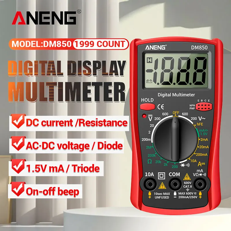 ANENG 디지털 멀티미터 자동 전문 1999 카운트, 자동 AC/DC 전압 테스터, 전류 옴 전류계 감지기 도구, DM850