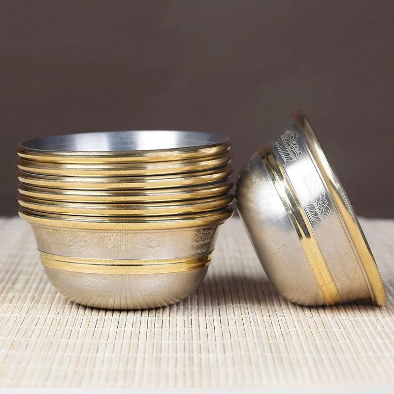 1pcs 9cm Pure Copper Drinking Bowl Pure Brass Auspicious Tibetan Holy Water Cup Golden Buddhist Bowl Home's Gift Decorative