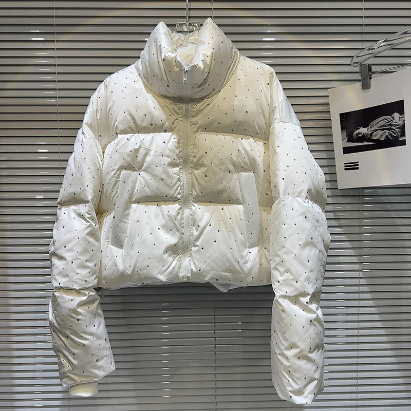 Hot Diamond Fashion Warm Down Jacket Women's 2025 Winter New Niche Design Personality Casual Stand Collar Down Jacket