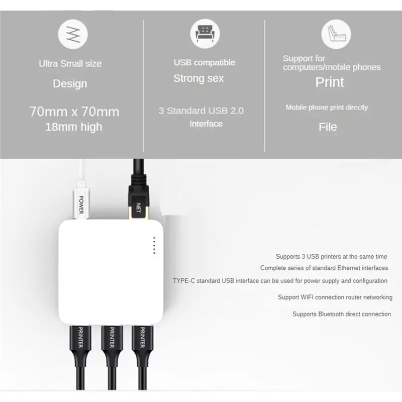 Ingenious-NP332 3-Port USB Network Print Server Multi-Interface Network Print Server Easy Install Easy To Use (Network Version)